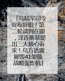 乌陆军司令宣布辞职！第二轮谈判在即，泽连斯基提出三大核心诉求！乌方透露摧毁41架俄战略轰炸机