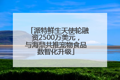 派特鲜生天使轮融资2500万美元，与海鼎共推宠物食品数智化升级